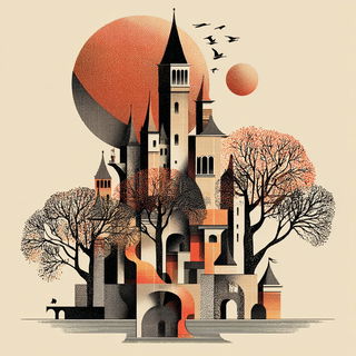 Geomantique style, Midjourney V7: retro fairy-tale illustration