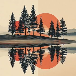 Geomantique style, Midjourney V7: realistic landscape photograph of quiet dawn