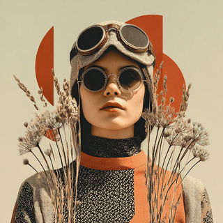 Geomantique style, Midjourney V7: photographic portrait of female protagonist