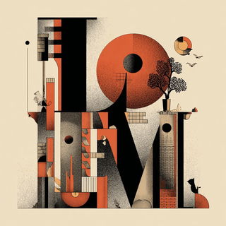 Geomantique style, Midjourney V7: typographic composition with large letters