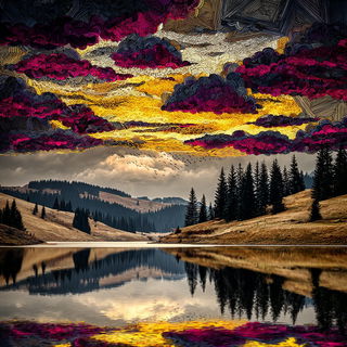 Chronobrocade style, Midjourney V7: realistic landscape photograph of quiet dawn