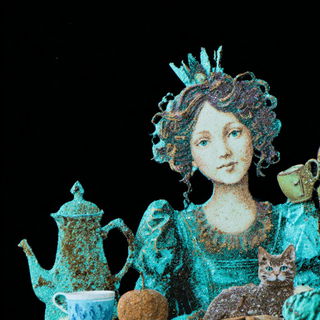 Gritpress style, Midjourney V7: retro fairy-tale illustration