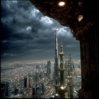 Stonewash Colossica style, Midjourney V7: megacity with futuristic bioarchitecture
