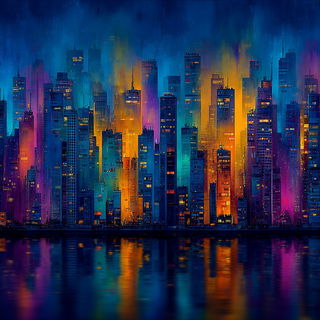 Splattergouache style, Midjourney V7: megacity with futuristic bioarchitecture
