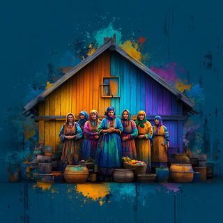 Splattergouache style, Midjourney V7: traditional folk art