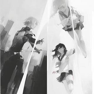 Splattergouache style, Midjourney V7: black-and-white manga comic strip