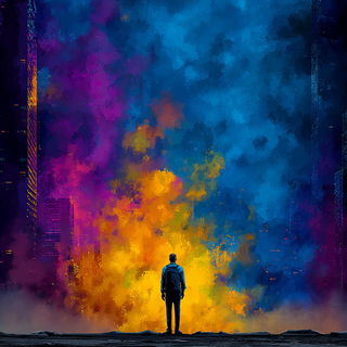 Splattergouache style, Midjourney V7: cinematic shot from sci-fi movie