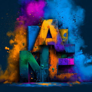 Splattergouache style, Midjourney V7: typographic composition with large letters