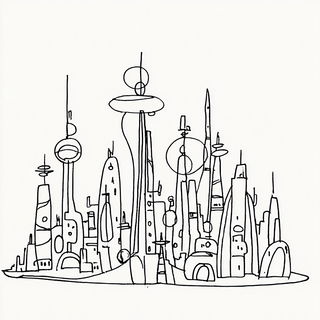 Ink Compass style, Midjourney V7: megacity with futuristic bioarchitecture
