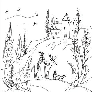 Ink Compass style, Midjourney V7: retro fairy-tale illustration