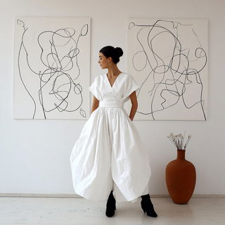 Ink Compass style, Midjourney V7: haute-couture fashion outfit