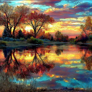 Vesperpane style, Midjourney V7: realistic landscape photograph of quiet dawn