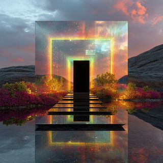 Stratified Mirrorcut style, Midjourney V7: abstract 3D render