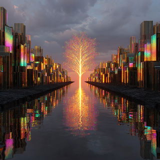 Stratified Mirrorcut style, Midjourney V7: megacity with futuristic bioarchitecture