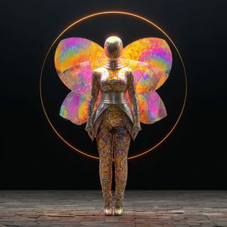 Stratified Mirrorcut style, Midjourney V7: haute-couture fashion outfit