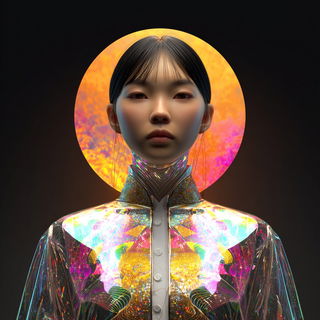 Stratified Mirrorcut style, Midjourney V7: photographic portrait of female protagonist