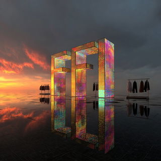Stratified Mirrorcut style, Midjourney V7: typographic composition with large letters