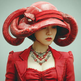 Titanoscape style, Midjourney V7: haute-couture fashion outfit