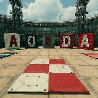 Titanoscape style, Midjourney V7: typographic composition with large letters