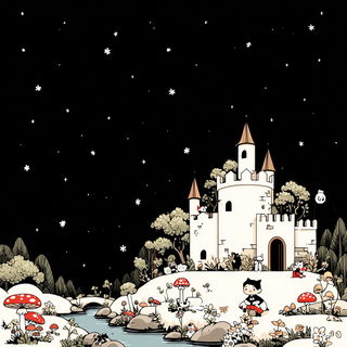 Tessermon style, Midjourney V7: retro fairy-tale illustration