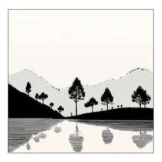 Tessermon style, Midjourney V7: realistic landscape photograph of quiet dawn
