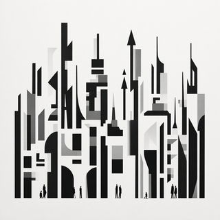 Linocut Geometry style, Midjourney V7: megacity with futuristic bioarchitecture