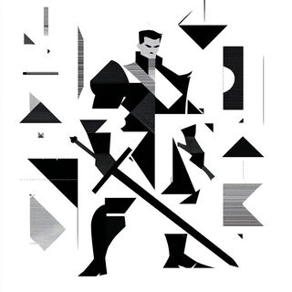 Linocut Geometry style, Midjourney V7: concept art character design of retropunk steam knight