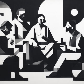 Linocut Geometry style, Midjourney V7: classical 18th-century oil painting