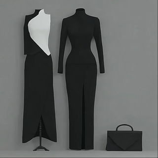 Silhouette Cantilever style, Midjourney V7: haute-couture fashion outfit