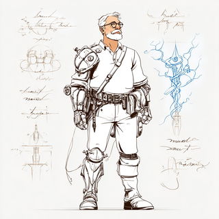 Prismarch style, Midjourney V7: concept art character design of retropunk steam knight