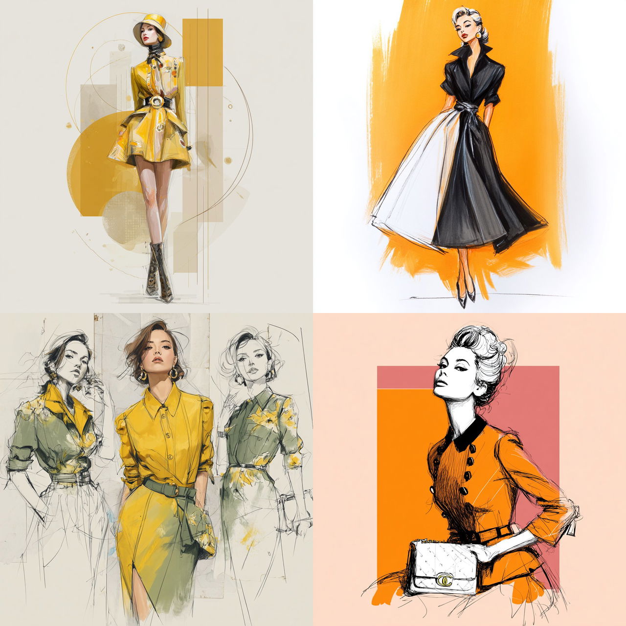 Fashion illustration style, Midjourney V7, render 1 of 4