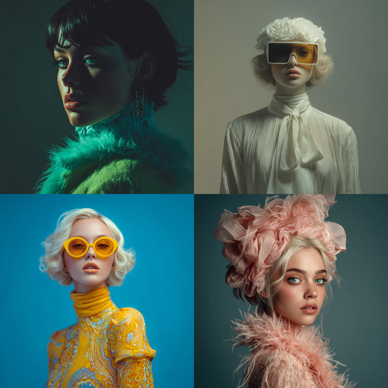 Fashion portrait style, Midjourney V7, render 1 of 4