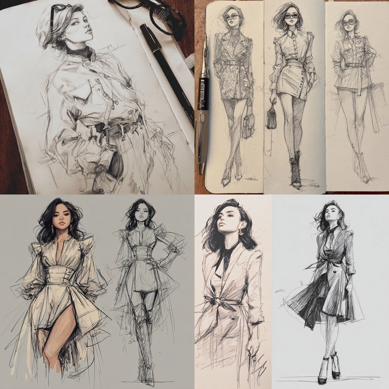 Fashion sketch style, Midjourney V7, render 1 of 4