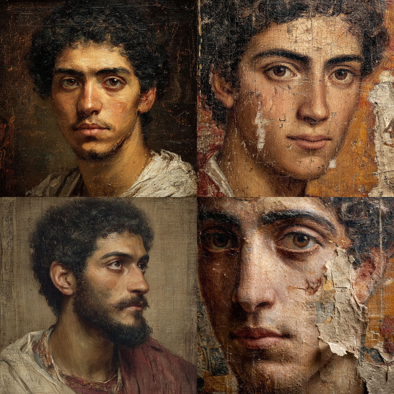 Fayum portrait style, Midjourney V7, render 1 of 4