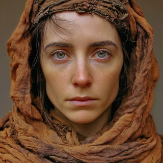 Ruincrawl style, Midjourney V7: photographic portrait of female protagonist