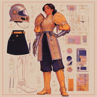 Botanarchic style, Midjourney V7: concept art character design of retropunk steam knight