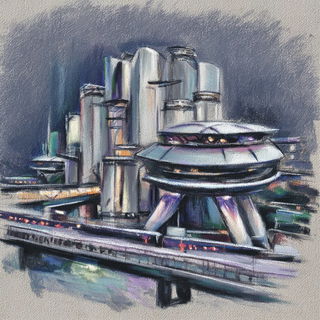 Mauvecollar style, Midjourney V7: megacity with futuristic bioarchitecture