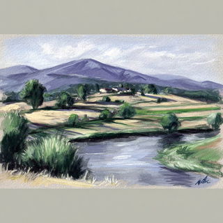 Mauvecollar style, Midjourney V7: realistic landscape photograph of quiet dawn