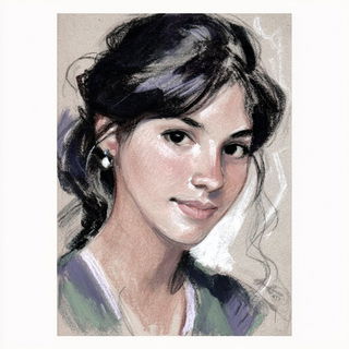 Mauvecollar style, Midjourney V7: photographic portrait of female protagonist