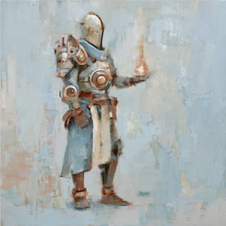 Weathercell style, Midjourney V7: concept art character design of retropunk steam knight