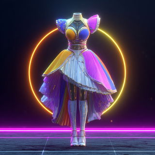 Neonhortic style, Midjourney V7: haute-couture fashion outfit