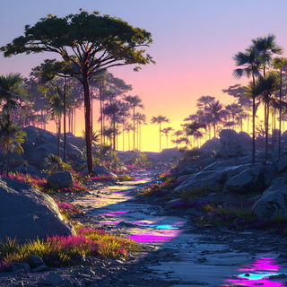 Neonhortic style, Midjourney V7: realistic landscape photograph of quiet dawn