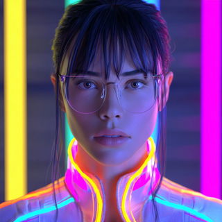 Neonhortic style, Midjourney V7: photographic portrait of female protagonist
