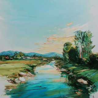 Impalpable City Stitch style, Midjourney V7: realistic landscape photograph of quiet dawn