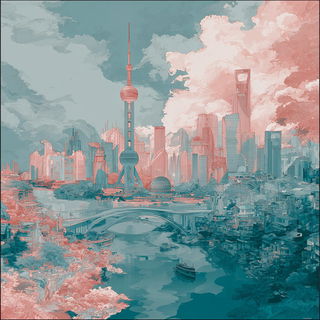 Larimar Driftpainting style, Midjourney V7: megacity with futuristic bioarchitecture
