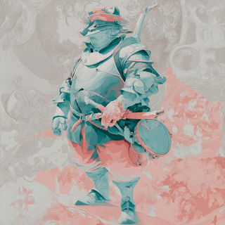 Larimar Driftpainting style, Midjourney V7: concept art character design of retropunk steam knight