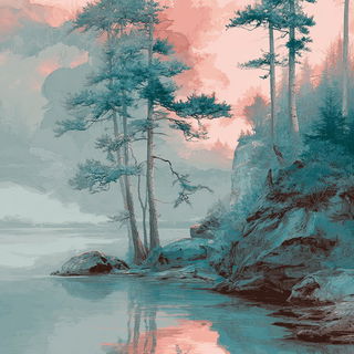 Larimar Driftpainting style, Midjourney V7: realistic landscape photograph of quiet dawn