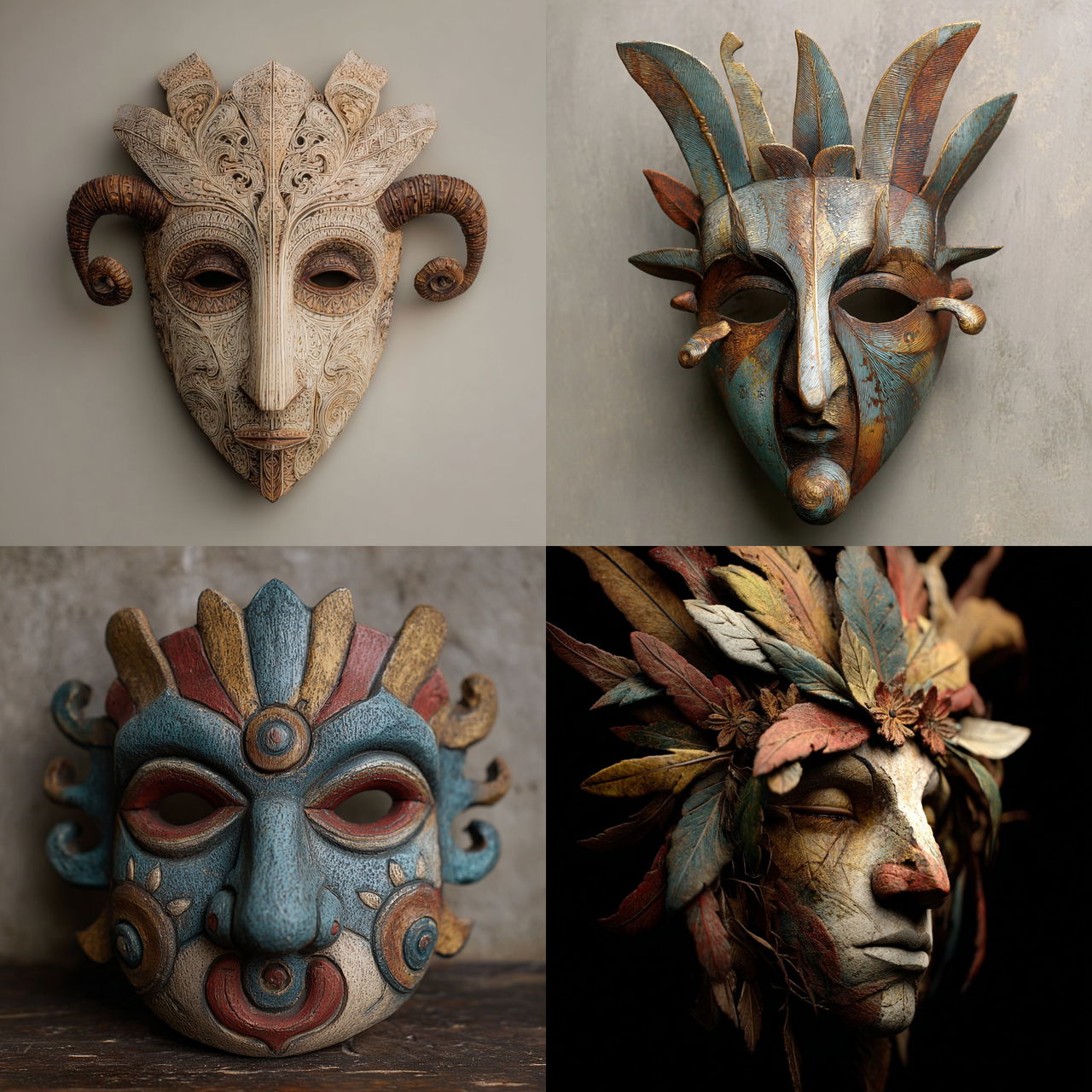 Festima mask style, Midjourney V7, render 1 of 4