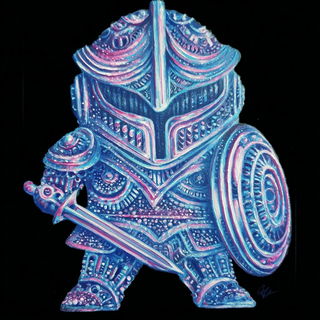 Vortecel style, Midjourney V7: concept art character design of retropunk steam knight