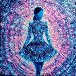 Vortecel style, Midjourney V7: haute-couture fashion outfit